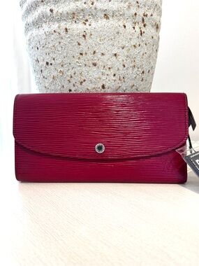 Louis Vuitton Burgundy Epi Leather Emilie Wallet Crossbody Conversion COA